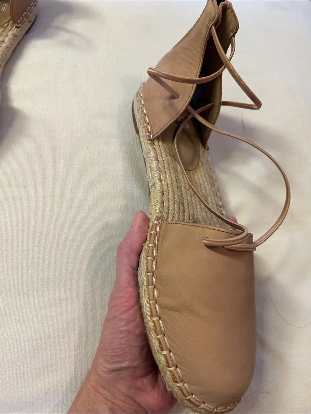 Eileen Fisher Tan Leather Espadrille Lace-Up Flats